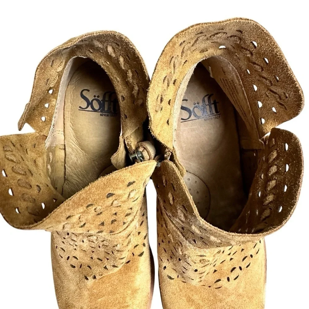 Sofft Brinkley Laser‎ Cut Leather Bootie in Saddle Suede, Boots Size 7.5